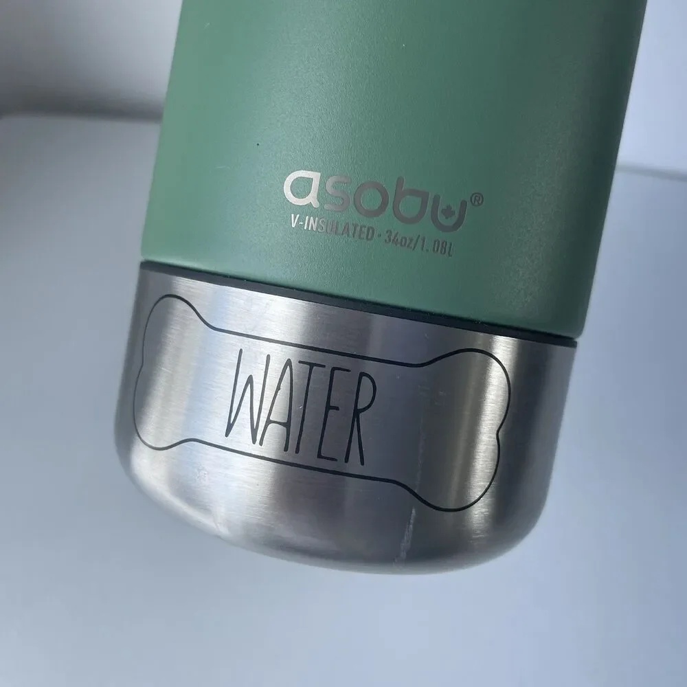 ASOBU 3-in-1 Doggy and Me Insulated Dog Water Bottle Pet Bowl Travel Green NEW